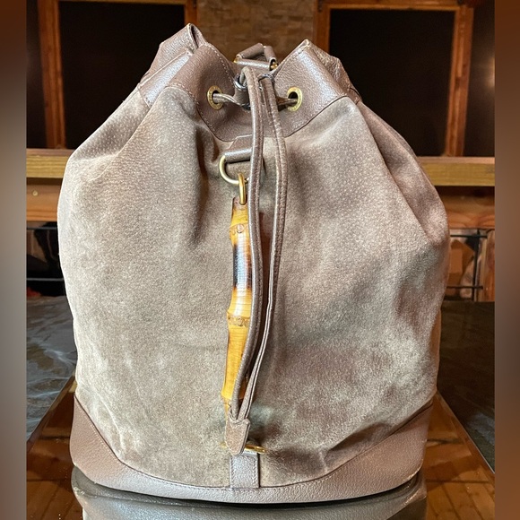 Gucci suede bamboo backpack - Picture 1 of 15